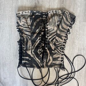 Jaded London Odile Zebra Faux Leather Lace Up Corset